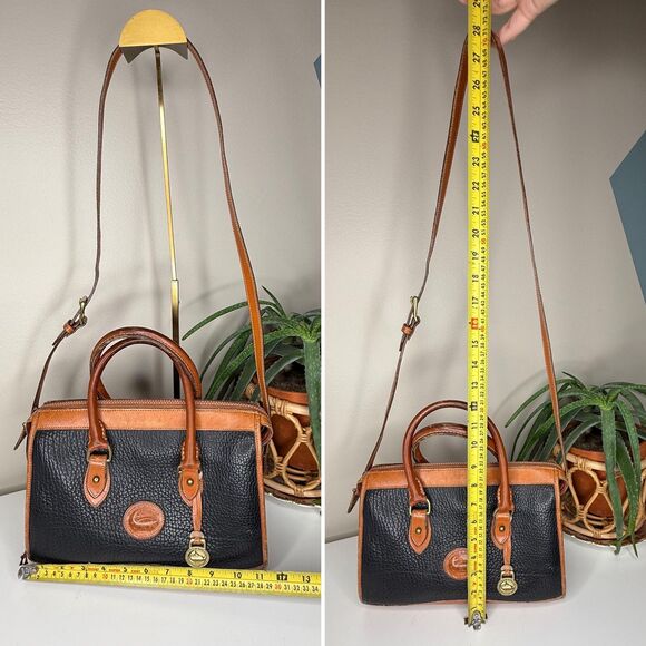 Vintage Dooney & Bourke AWL Satchel Black British Tan Doctor Bag 80s 90s Purse - Picture 5 of 9